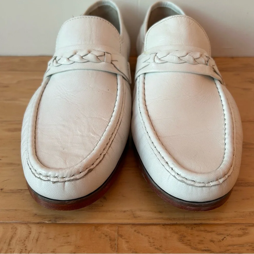 Stafford White Leather Loafer 11 EEE Slip On Shoe